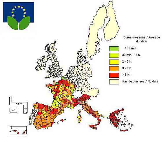 Dauer der Feuer in Minuten, Europa 1995-2003
