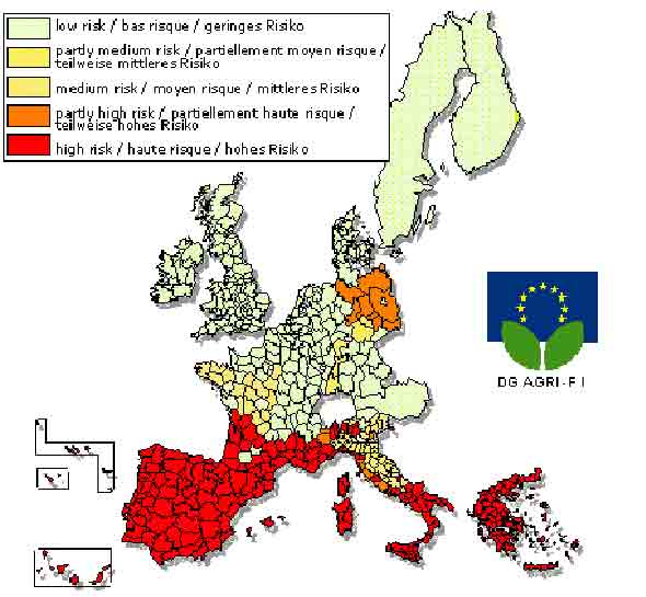Gefahr von Waldbränden in Europa 1995-2003