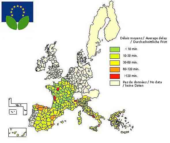 Zeit bis zum Beginn des Löschvorganges (in Minuten), Europa 1995-2003
