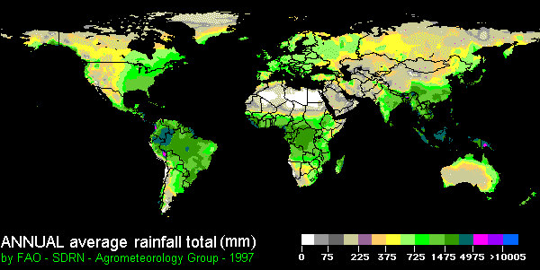 jährlicher mittlerer Niederschlag weltweit