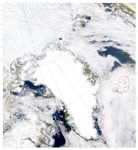ice cover in the Arctic ocean around Greenland