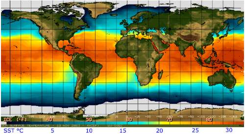 Oberflächentemperatur der Ozeane November 2003