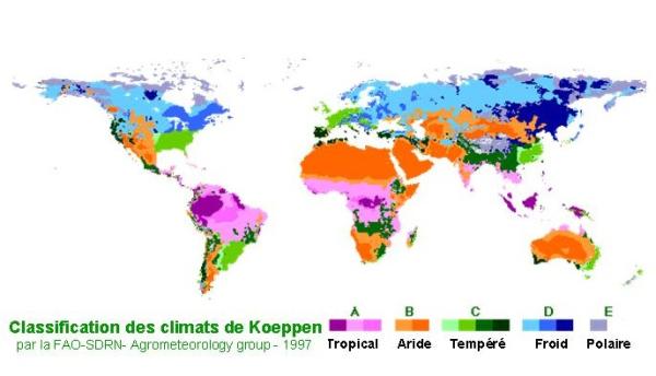 classification des climats selon Koeppen